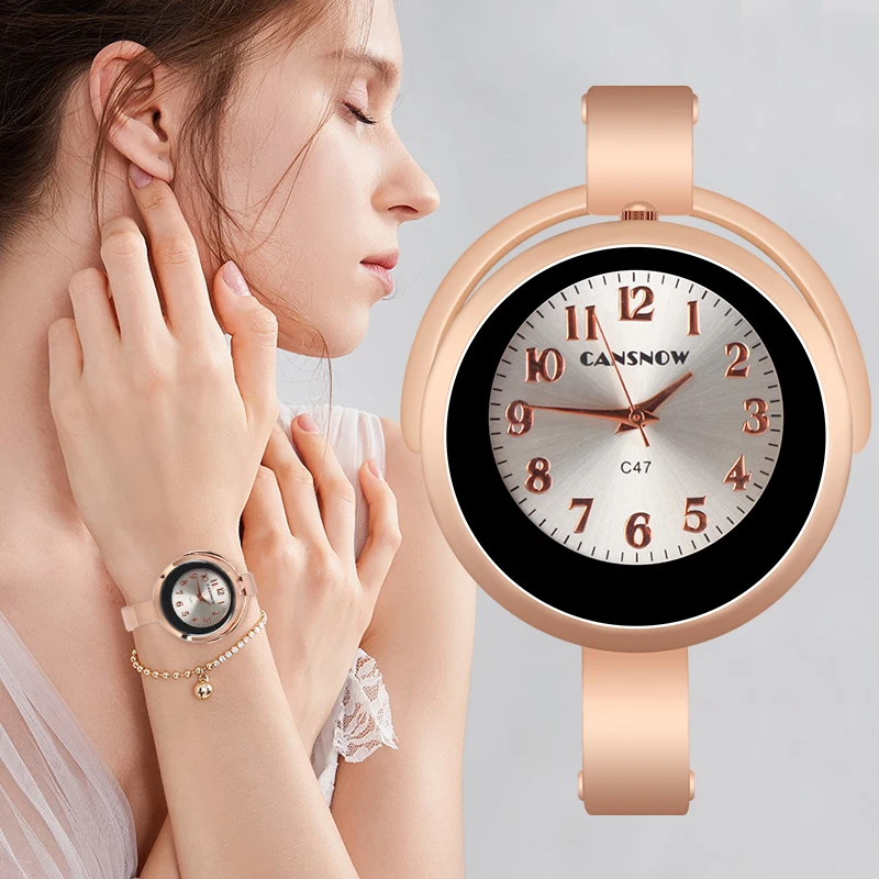 Jam Tangan Wanita Dial Besar Emas Elegan Jam Tangan Gelang Wanita Mewah Jam Tangan Kuarsa Wanita Cocok untuk Semua Kepribadian Jam Tangan Wanita Reloj Mujer