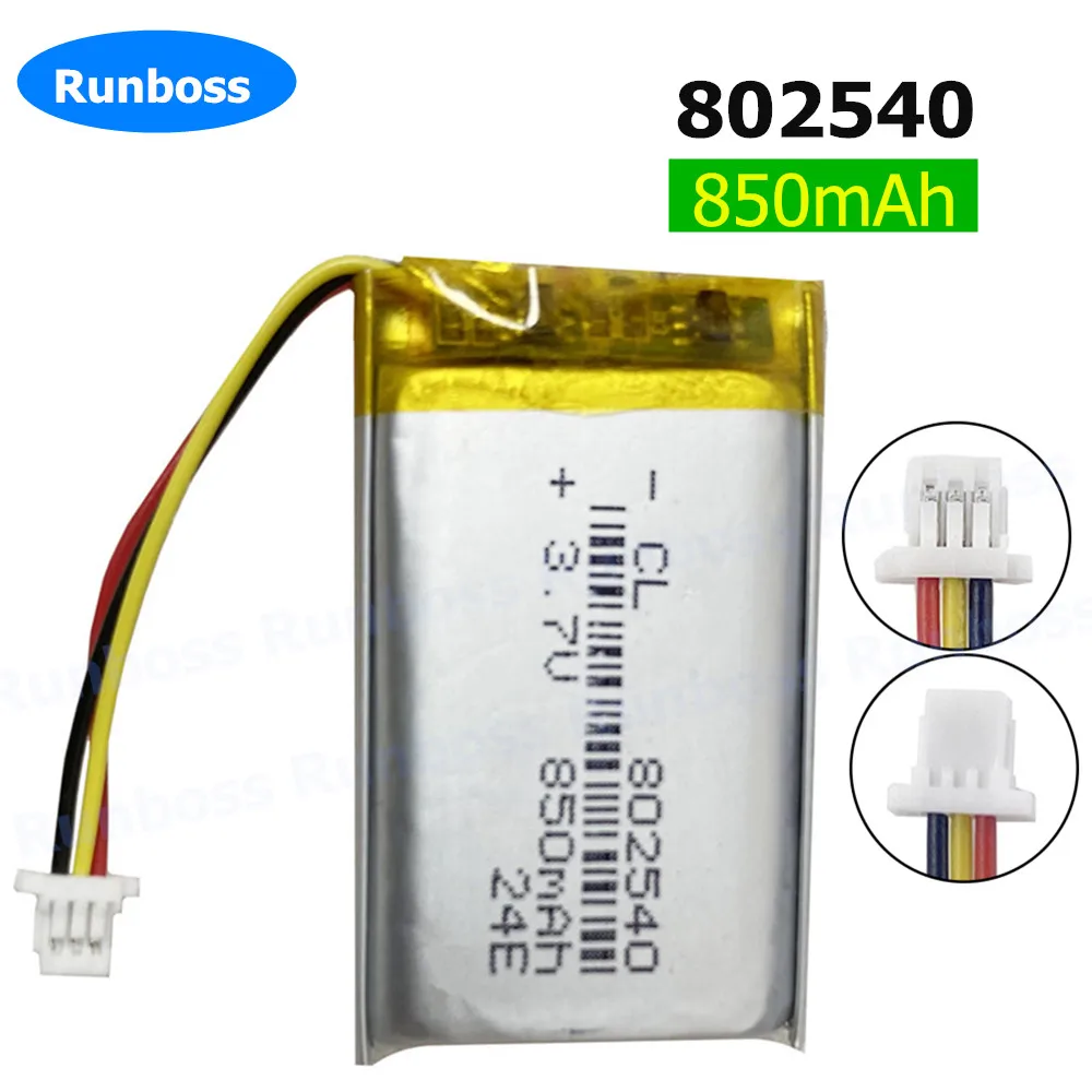 3.7V 850mAh 802540 1.0mm Lithium Polymer LiPo Rechargeable Battery For MP3 MP4 GPS Car Camera Driving Recorder DashCam PAD DVD