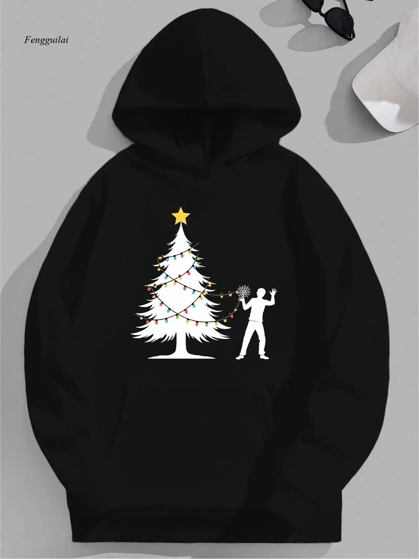 

Красная куртка с капюшоном в виде рождественской елки и огней с рисунком белого дерева, пуловер с капюшоном, зимнее теплое пальто с карманами