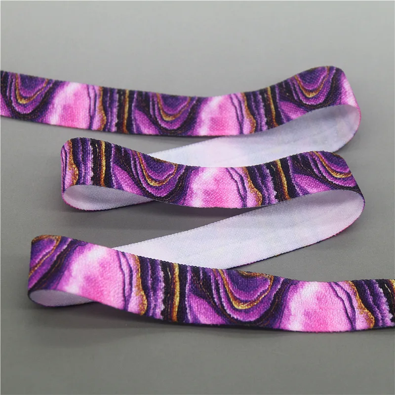 DHK 5/8\'\' 5yards Marble Printed Fold Elastic FOE Stretch Ribbon Hairbow Headwear Accessories Craft DIY Sewing B2206