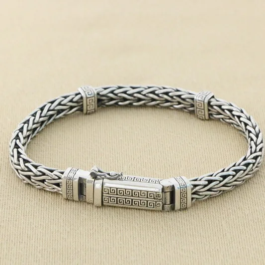 S925 Sterling Silver Emblem Xiangyun Handwoven Men's Bracelet Couple Trendy Ethnic Style Retro Personalized Bracelet