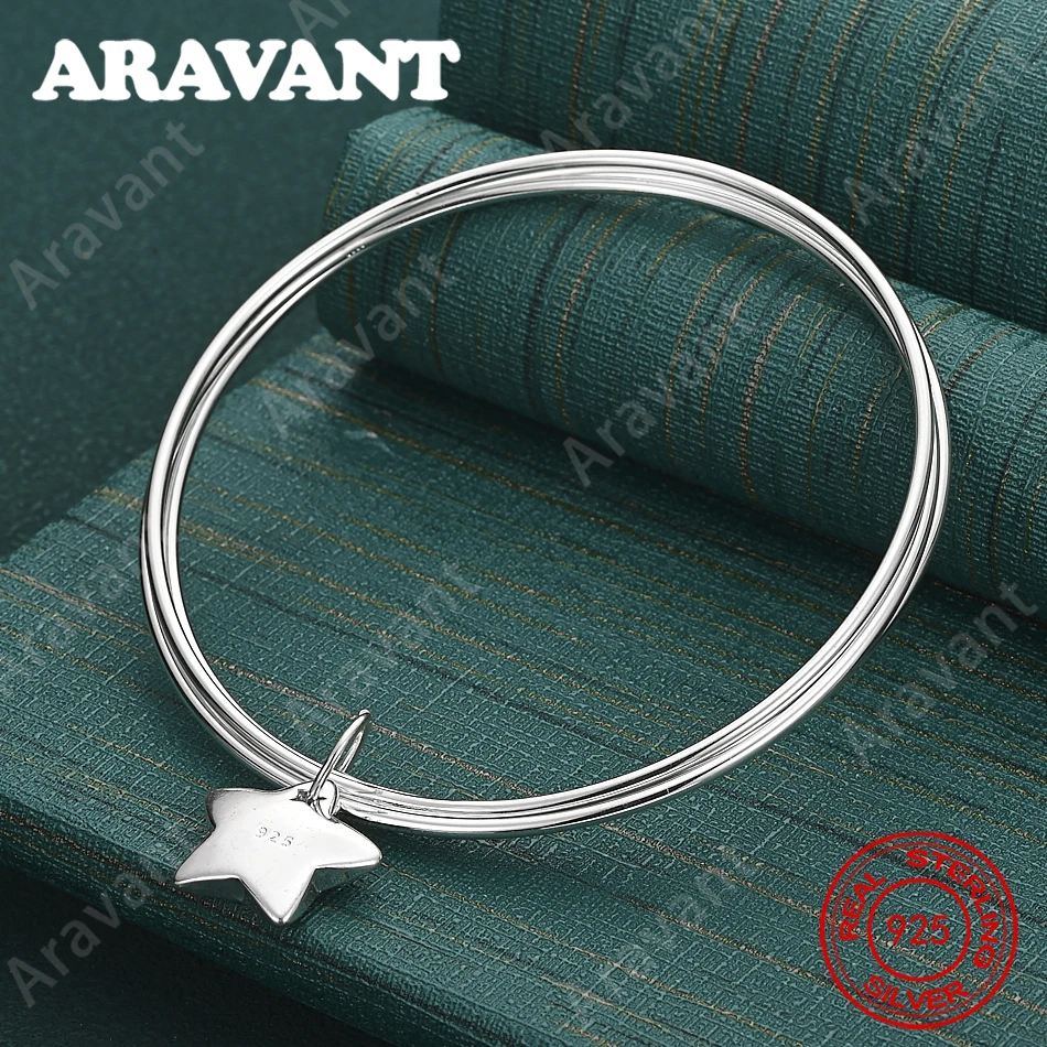 

Женский браслет с подвеской в виде звезды из стерлингового серебра 925 пробы с тремя кольцами - винтажные элегантные и благородные украшения для вечеринок