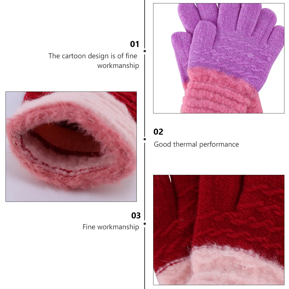 

3 Pairs Kids Warm Gloves Soft Durable Material Adorable Design Winter Wear Long Term Use Full Finger Toddler Knitted Mittens