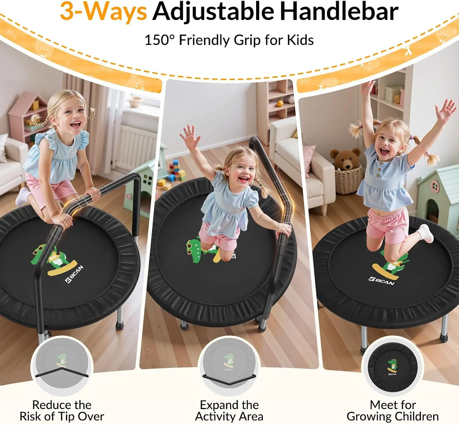 SP1 36'' Kids Toddler Trampoline Indoor, Foam Handle | FED Fitness