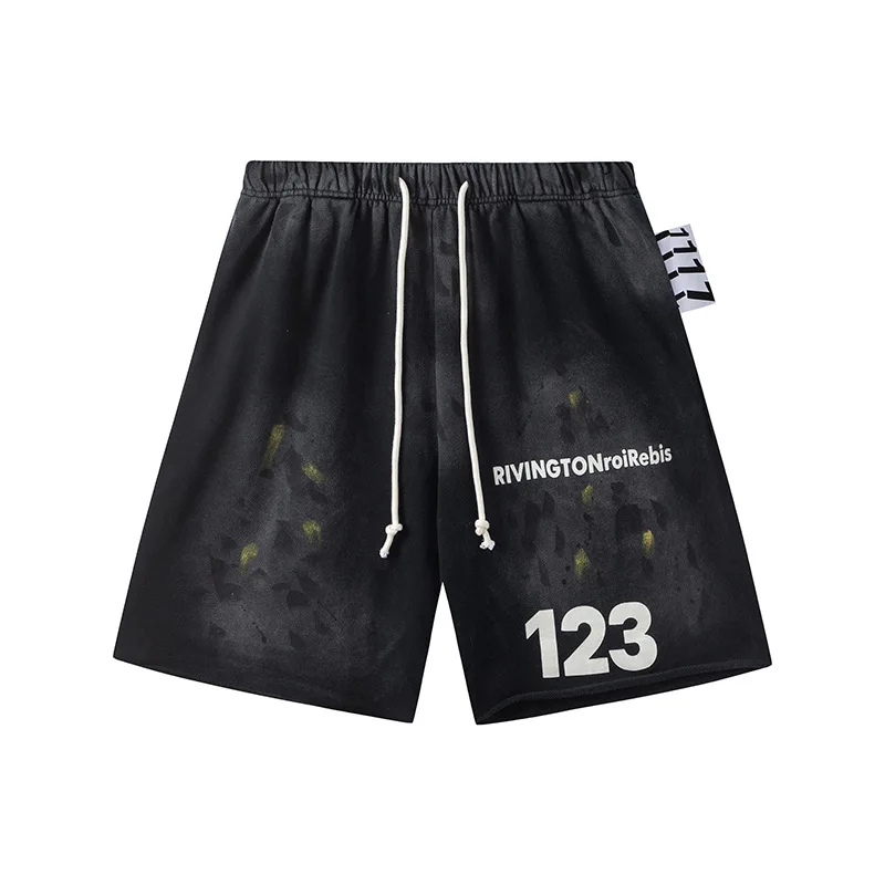 Top quality RRR123 25SS beach pants washed old drawstring five pants casual sports loose rolled shorts