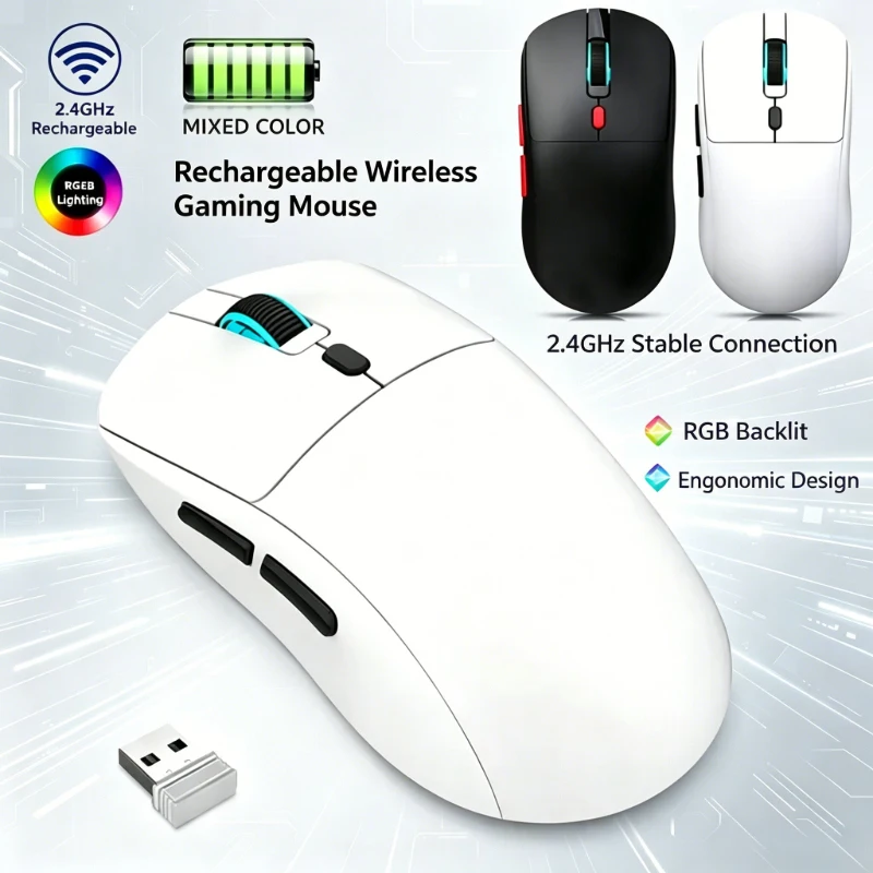 Mouse Gamer Bluetooth Recarregável Paw3395 Leve Ergonômico Sem Fio para Esportes