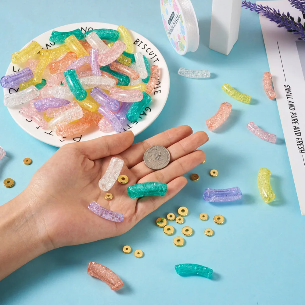 160Pcs Acrylic Curved Tube Beads Stretch Bracelet Brass Spacer Bead Elastic Thread For Women Bracelet Bangle DIY Jewelry Making