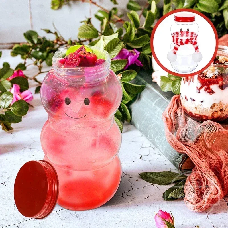 Christmas Snowman Shape Milk Bottles Clear Plastic Candy Biscuits Food Storage Container Juice Tea Jar Gift Box Xmas Party Favor
