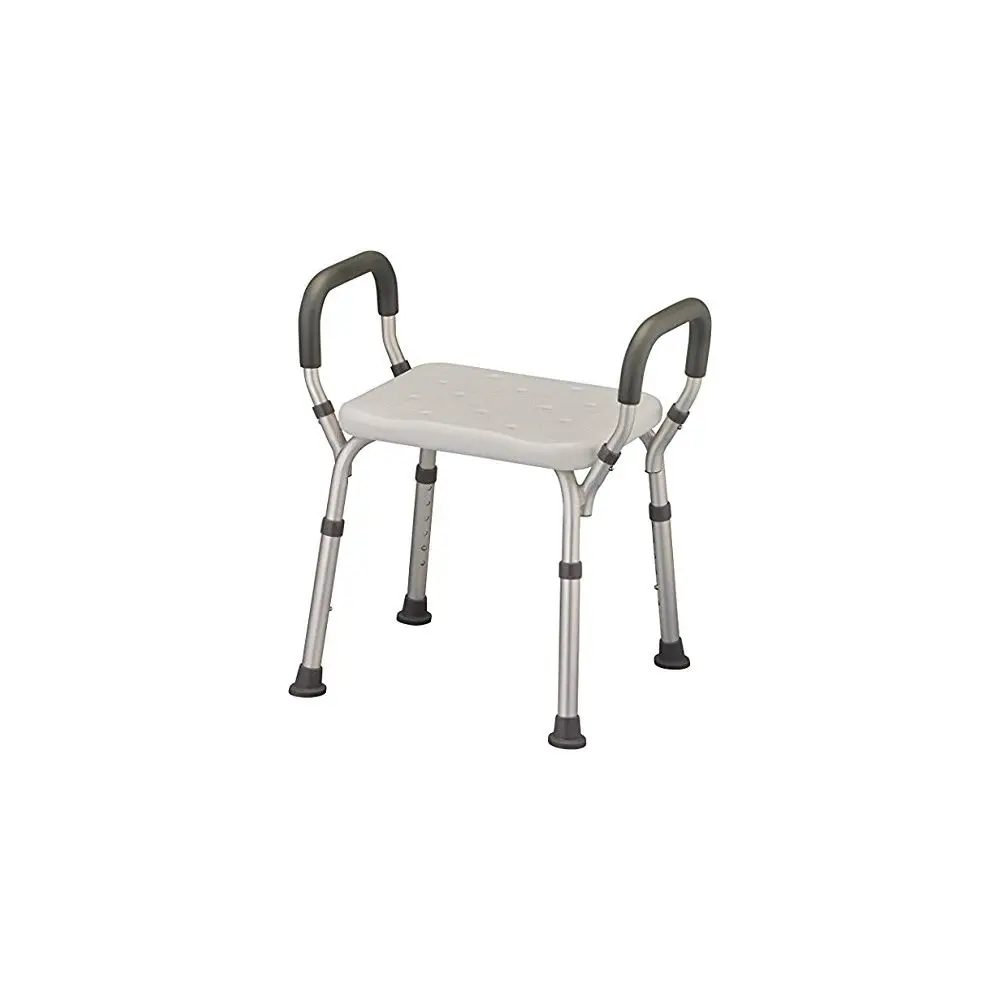 

Adjustable Shower Bench with Arms Lightweight Bath Seat with Padded Handles, Height 1520, White Plastic Seat with Drainage Hole