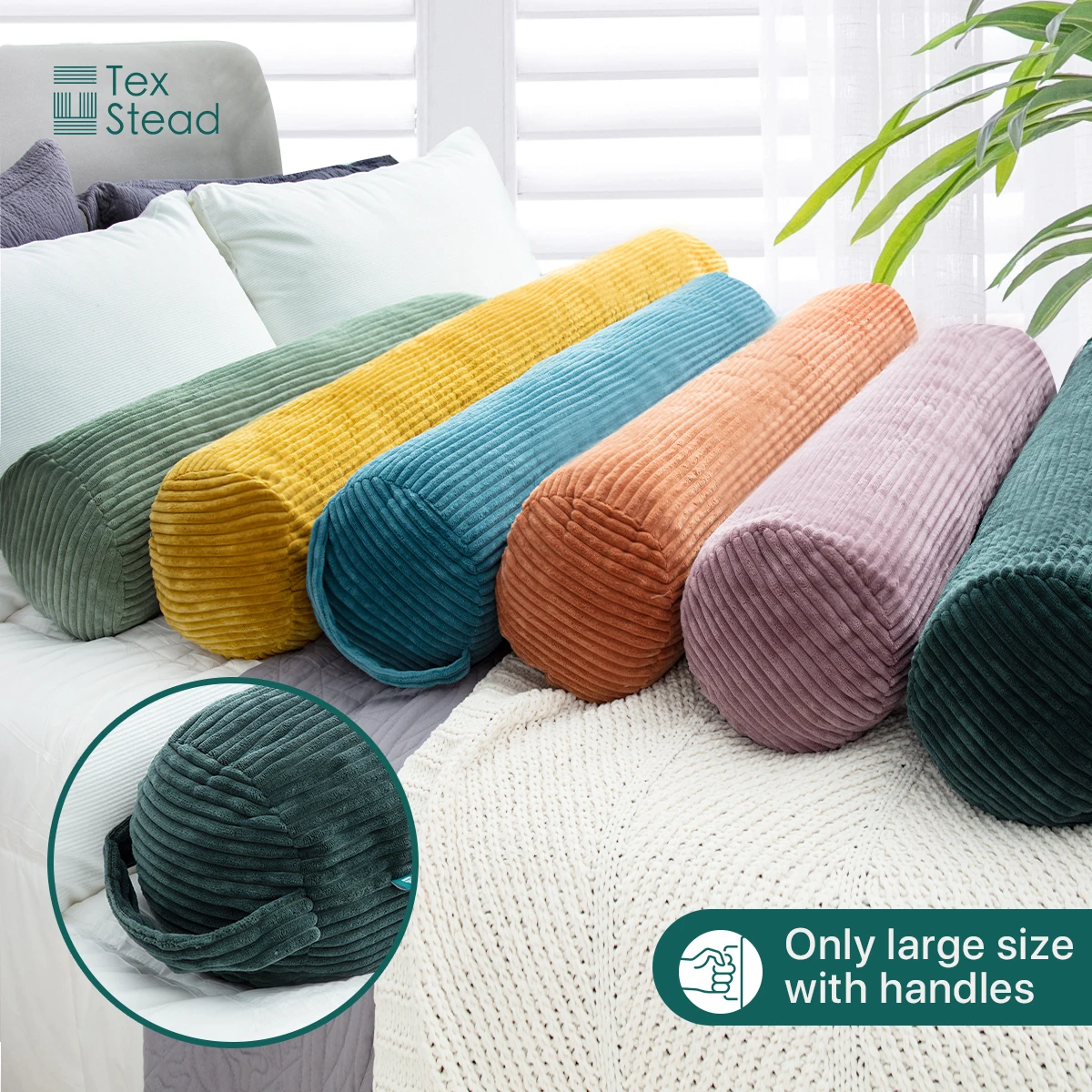 Soft Short Striped Velvet Cylindrical Bolster Pillow for Neck Support Bed Sofa Travel - Comfortable Velvet Pillow