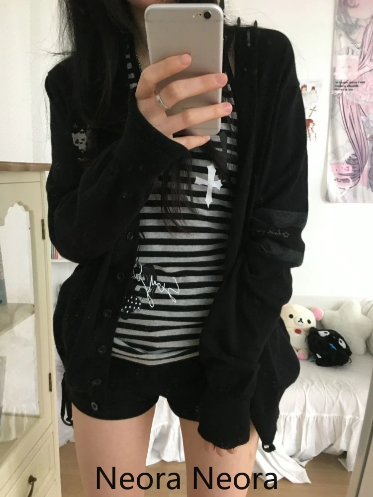 ثقافة فرعية القوطية مخطط مائل الرقبة القمم المرأة خمر Y2k قبالة الكتف الساخن فتاة سترة الإناث الصيف شيك سليم الرجعية وتتسابق جديد