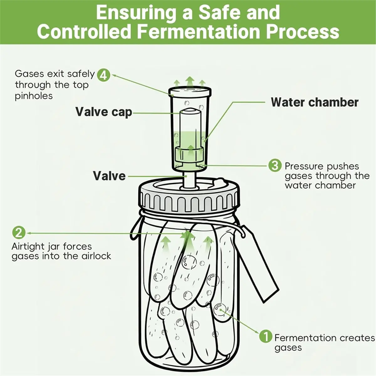 FUA@ Glass Sealed Jar Fermentation Kit with 64oz Jars, Plastic Lids, Airlocks, Silicone Rings, Grommets & Glass Weights 2 Pcs