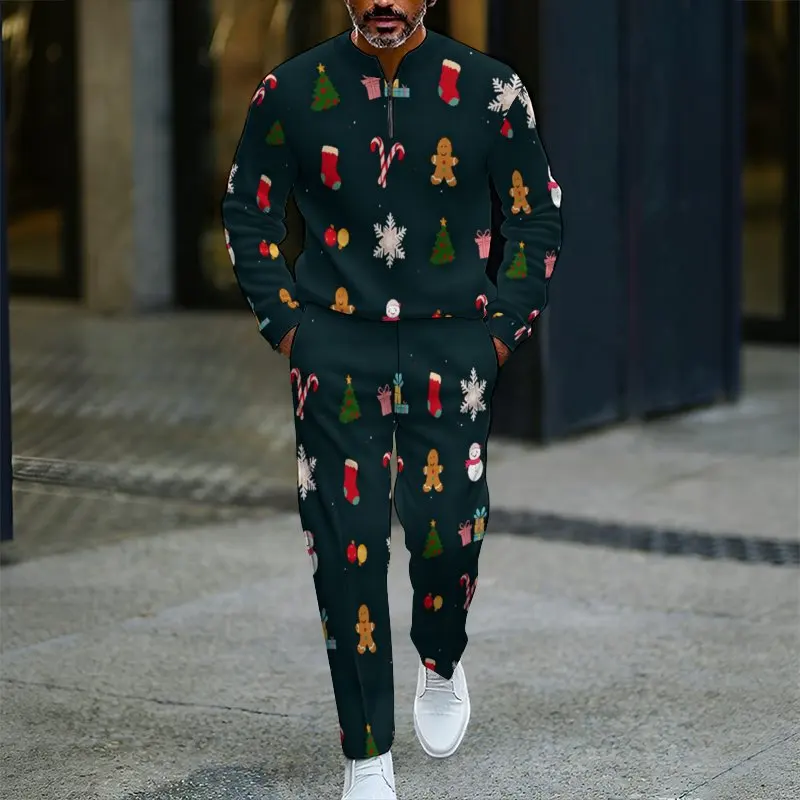 2025, TIKI inspiriertes Herren-Set für AliExpress | Halb offener Pullover mit Reißverschluss vorne, lange Freizeithose, europäische und amerikanische Mode