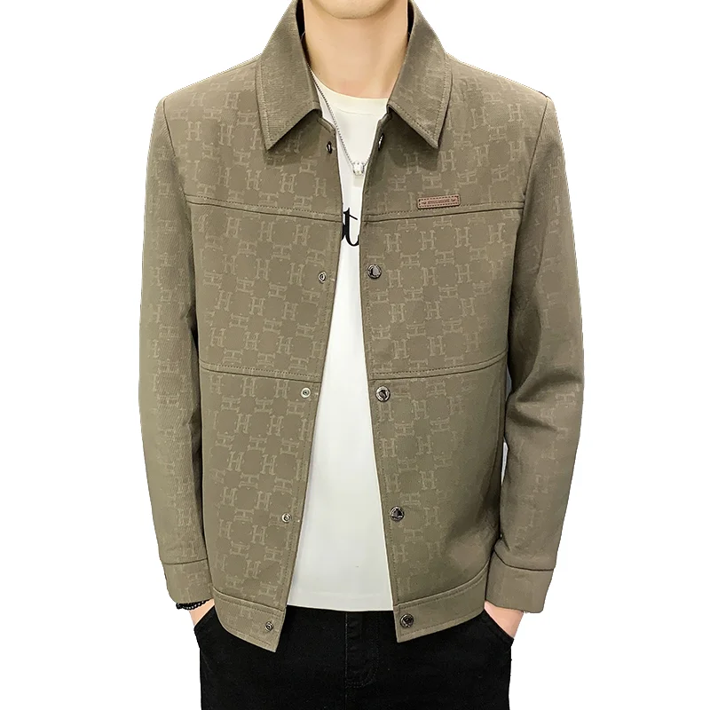 Men's Premium Jacket Spring Autumn Fashion Youthful Personalized Print Lapel Collar Casual Coat Streetwear Commuter Urban Wear