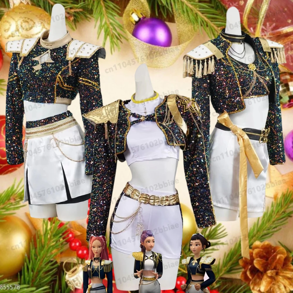 

Kids Girls Kpop Rumi Demon Hunters Zoey Mira Cosplay Fantasy Costume Disguise for Child Roleplay Outfits Halloween Carnival Suit