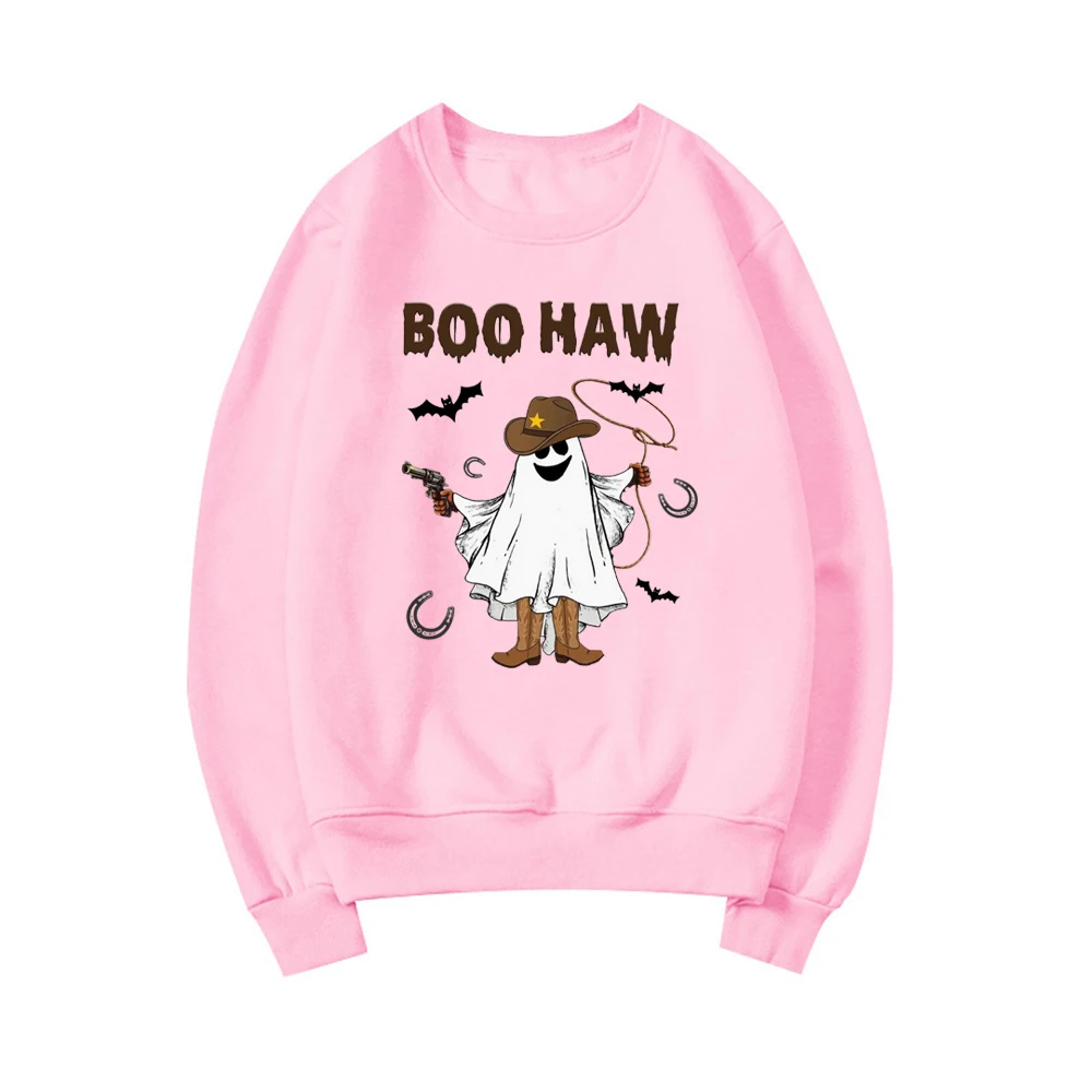 Boo Haw Sweatshirt Funny Ghost Cowboy Shirt Western Halloween Sweatshirt Women Long Sleeve Pullover Spooky Fall Graphic Hoodies