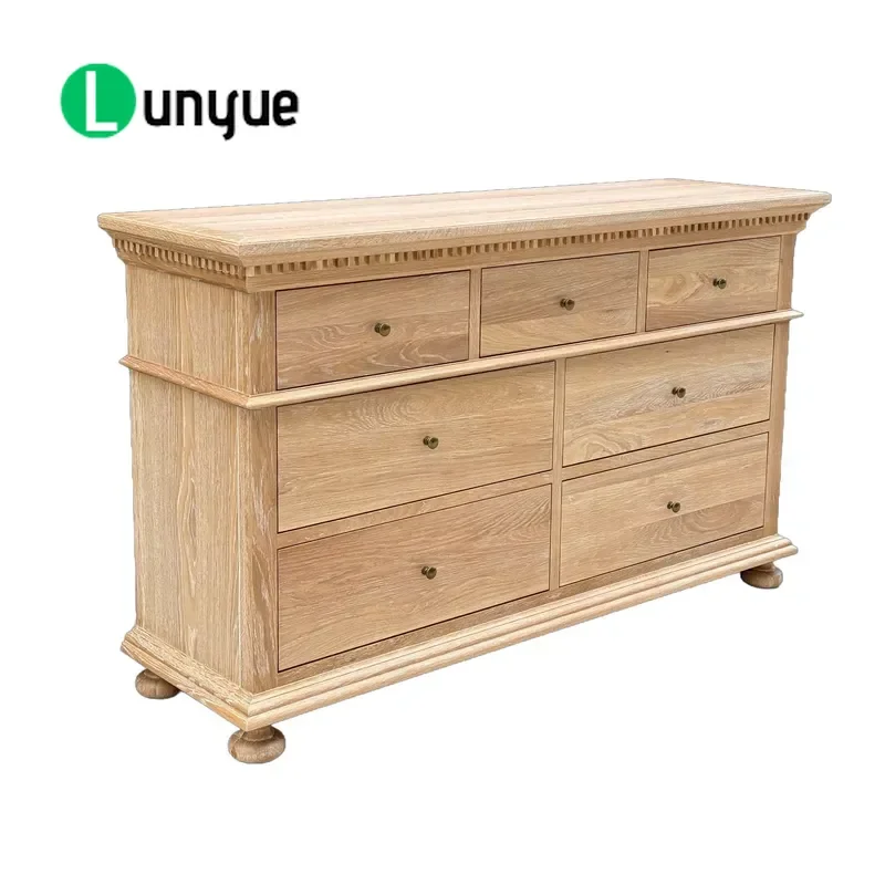 French Antique Style Solid Wood Dresser 7 Drawer Sideboard Cabinet Bedroom Furniture Storage Chest Vintage Home Decor