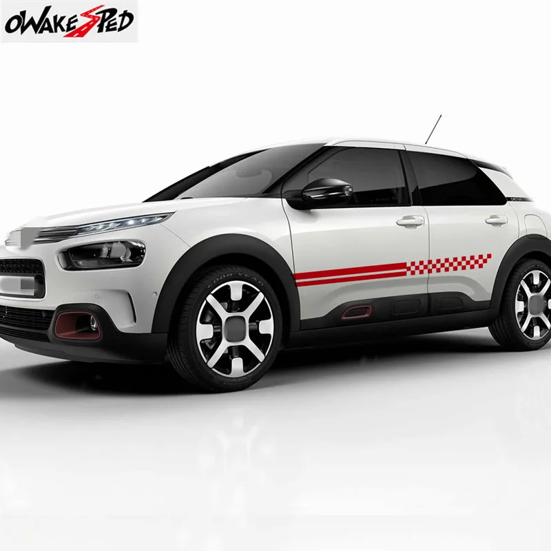 Racing Lattice Sport Styling Car Body Door Decor Stickers Auto Side Skirt Stripes Vinyl Decals For Citroen C4 Cactus Accessories