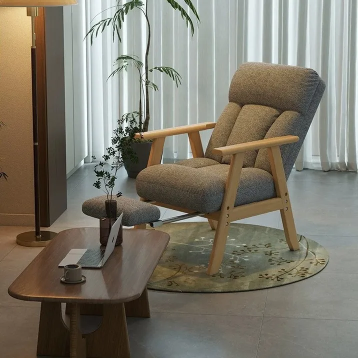 

HYS lazy sofa single chair can sit and lie down solid wood armrest elderly chair waist chair comfortable sedentary lunch