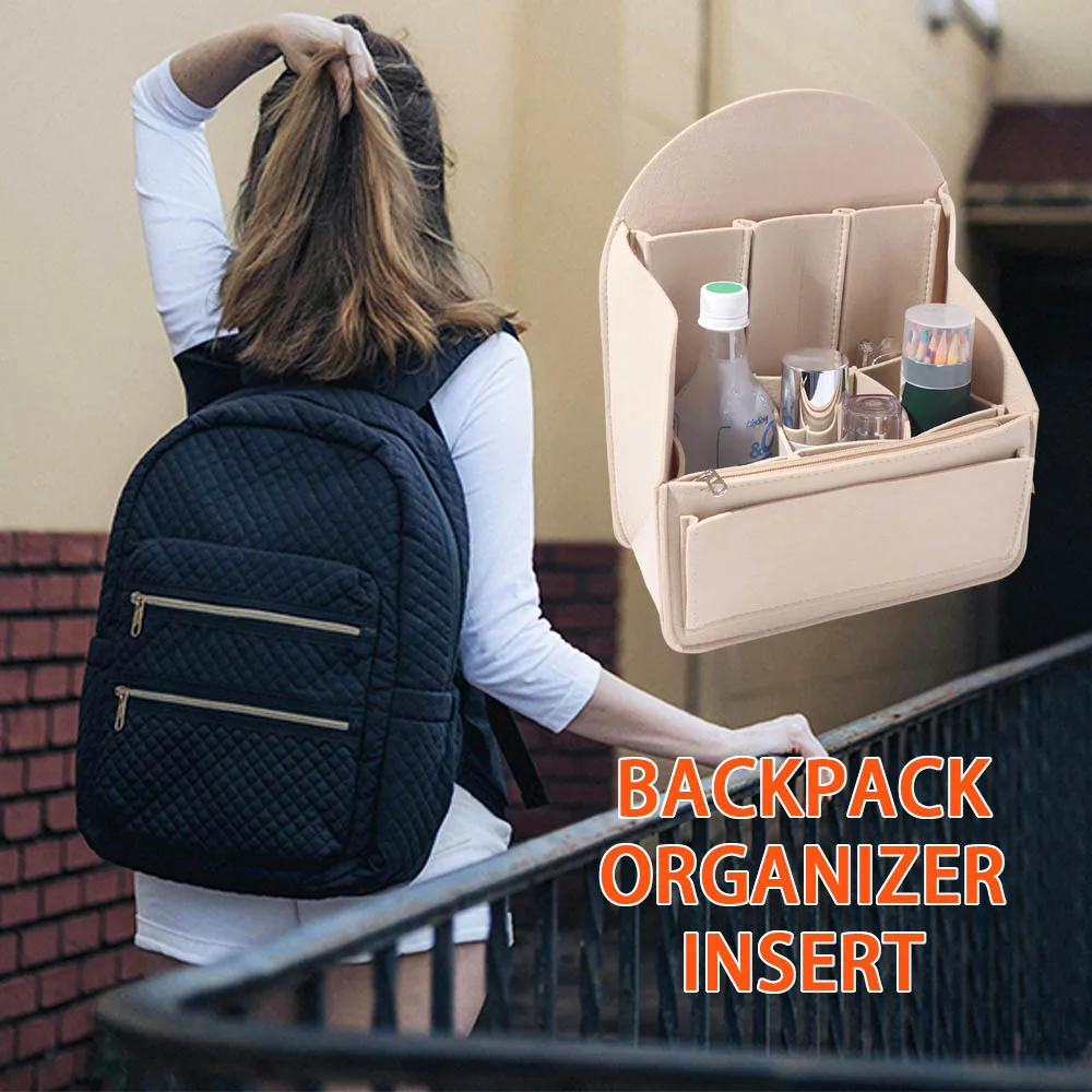 Felt Backpack Organizer Thickened Zippered Rucksack Insert Bag Large Capacity Multi-layered Schoolbag Liner Student