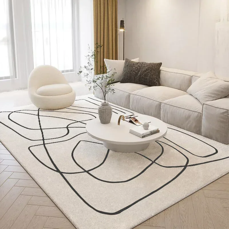 Nordic Style Living Room Decoration Plush Carpet Abstract Art Design Rugs for Bedroom Simple Line Soft Rug Home Thick Floor Mat