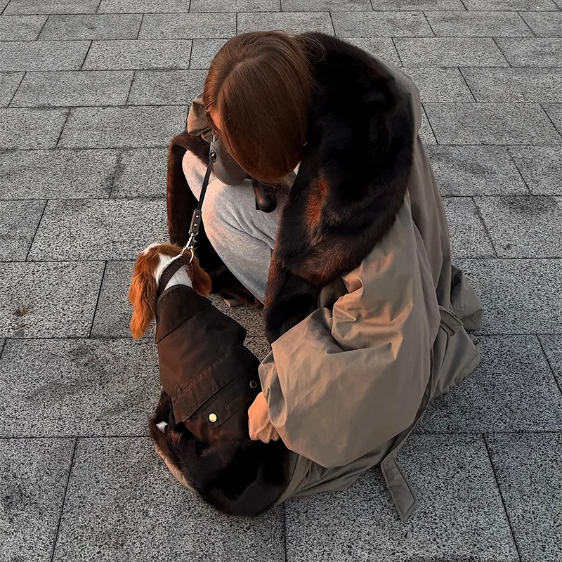 여성용 오버사이즈 롱 코트 루즈 핏 인조 모피 칼라 레이스업 재킷 패션 긴 소매 외투 2025 겨울 여성 코트