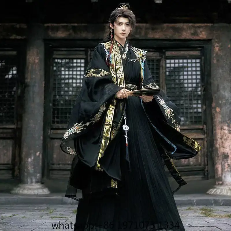 Men's Ancient Embroidery Hanfu Traditional Chinese God Master Cosplay Costume Classic Halloween Carnival Stage Clothing COS Boys