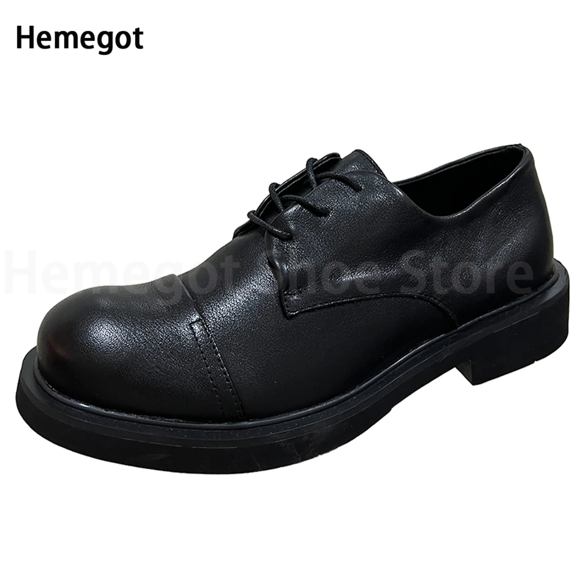 Retro Cocked Toe Layer Cowhide Shoes Men's Soft Sole Soft Surface Brown Black Lace-Up Men's Shoes Street Style Shoes Men