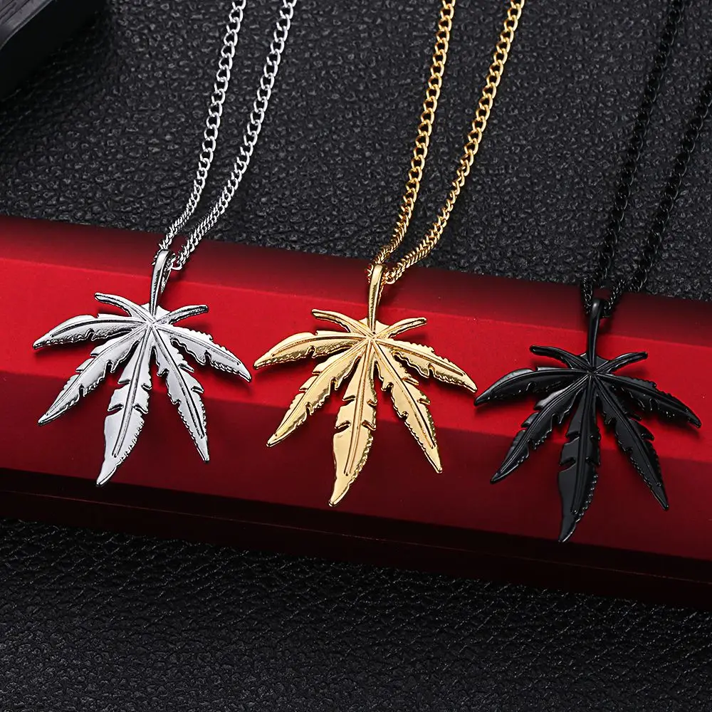 Fashion Men Jewelry Vintage Retro Titanium Steel Charm Chain Hip Hop Choker Maple Leaf Necklace Leaf Pendant