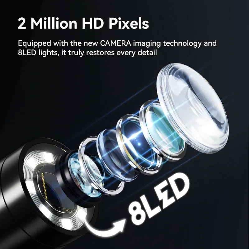 Waterproof 2-10cm Focus Range 8.5mm Single Lens 1.5m With 8LED Lights 1440P HD Flexible Tool Portable facto