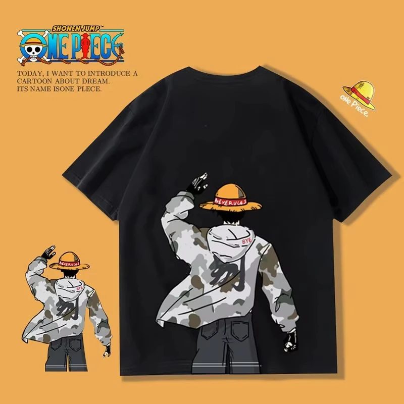 ONE PIECE Luffy Printed Short-sleeved T-shirt Men's and Women's Ins Trendy Brand Couple's Loose Pure Cotton 2026 New Summer