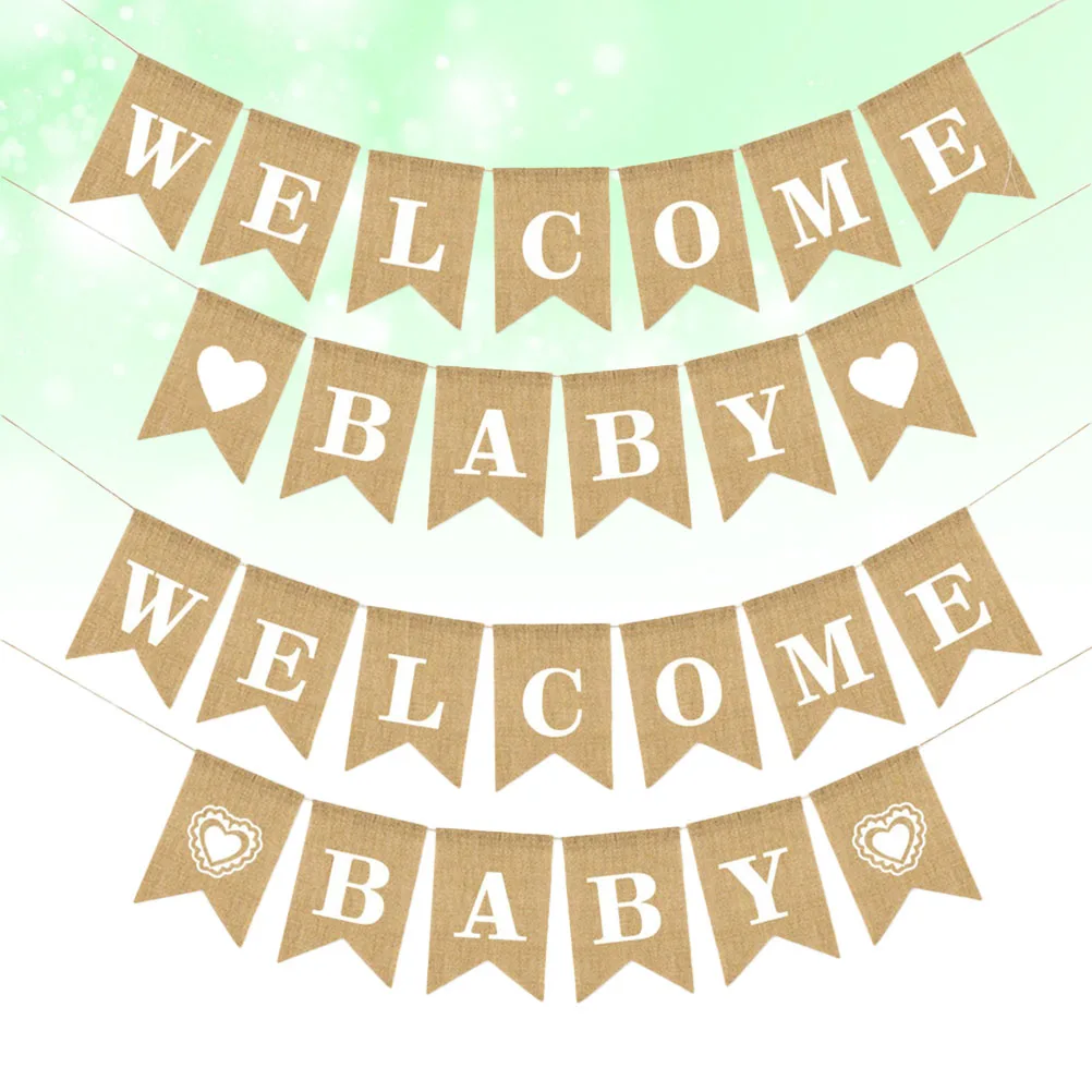 

2Set Welcome Baby Burlap Banner Pull Flag Warm Hearted Birthday Party Decoration Supplies Hanging Bunting 2.8m