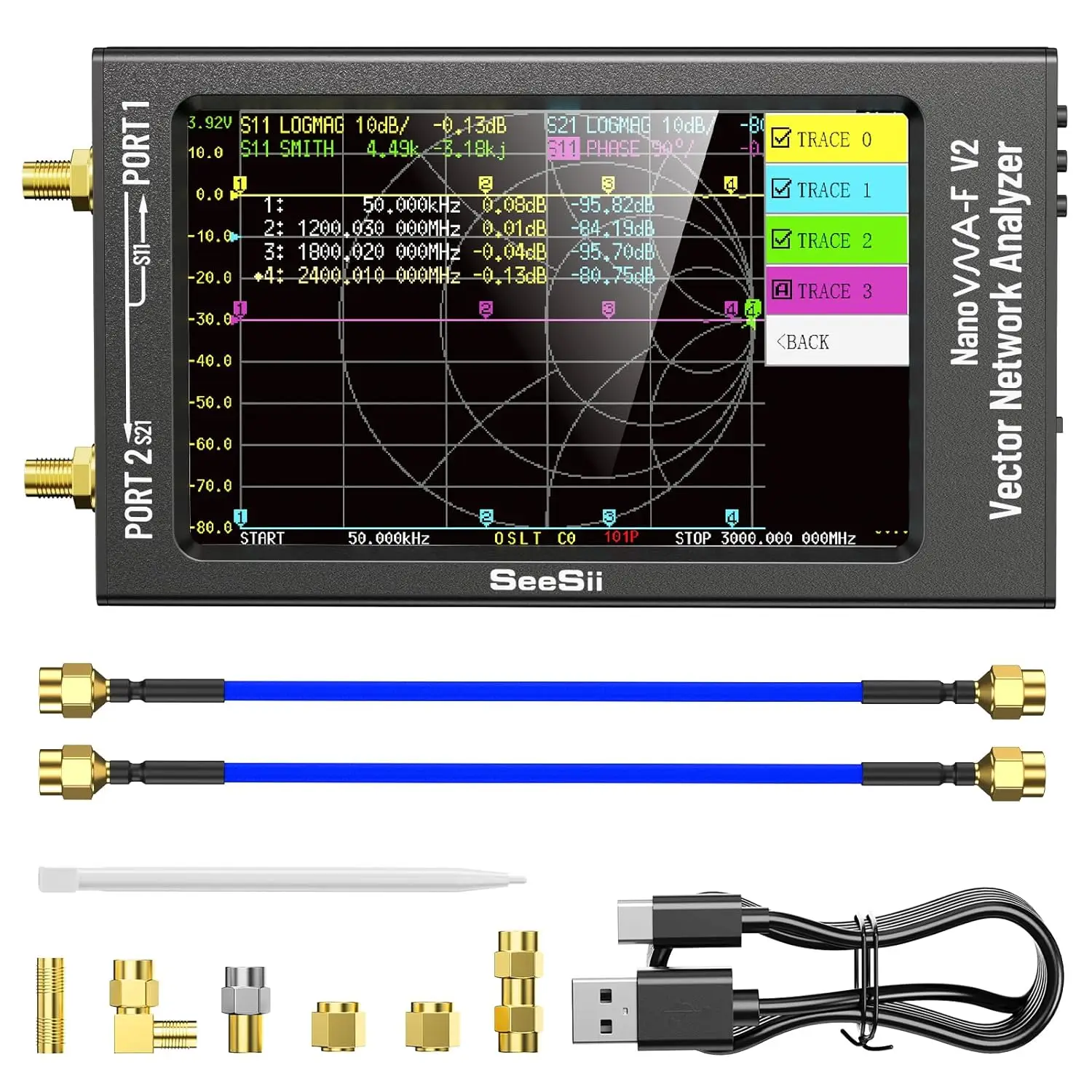 Upgraded NanoVNA-F V2 Vector Network Analyzer 50kHz-3000MHz HF VHF UHF VNA Antenna Analyzer 4.3