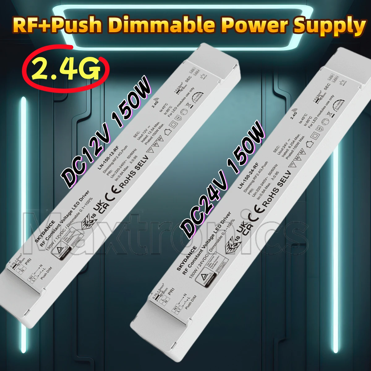 Power Supply 150W LN-150-12-RF/LN-150-24-RF DC12/24V LED Driver RF+Push Constant Voltage Dimmable for Led Modules/Strip Light