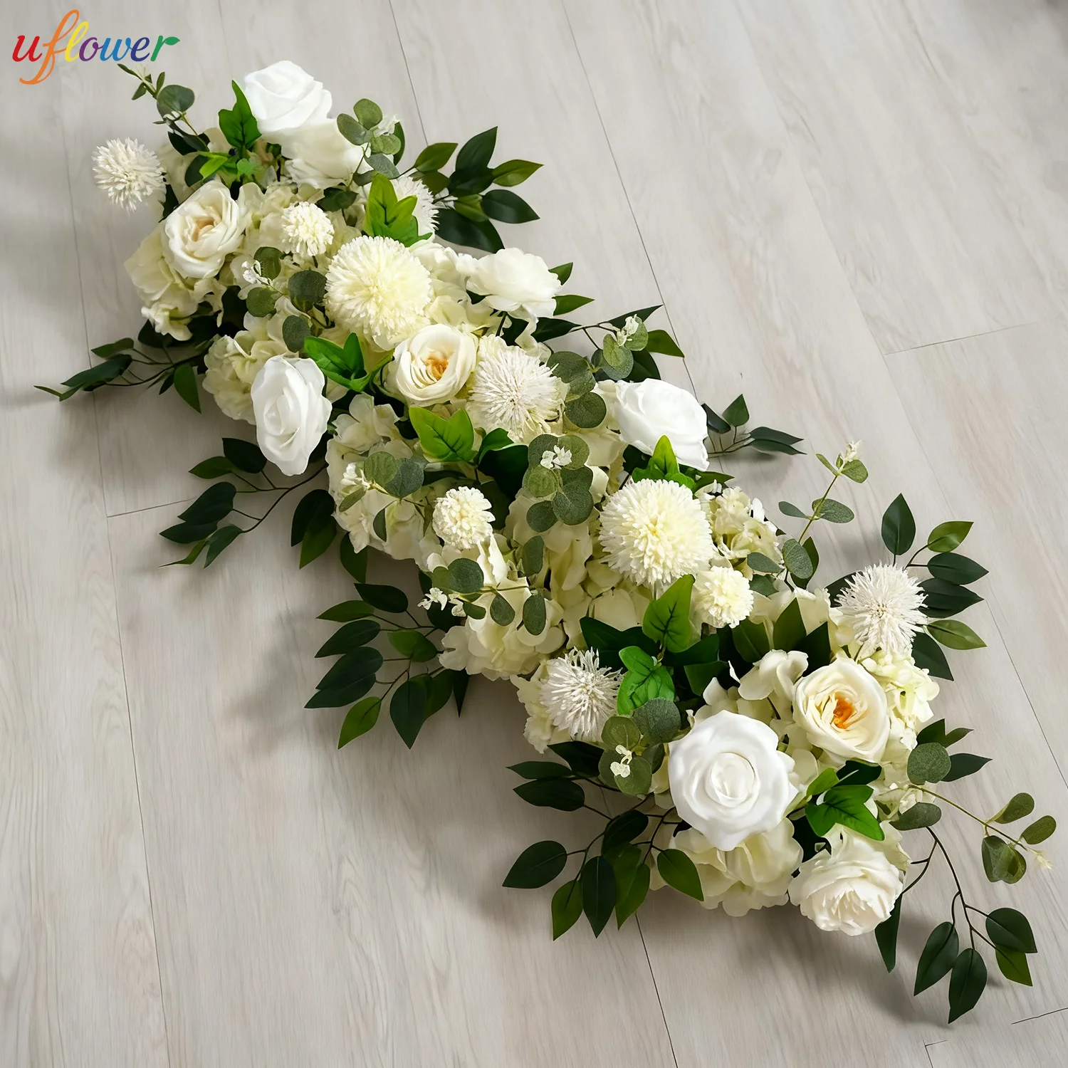 Uflower 100 cm Luxus Weiße Rose Künstliche Blume Reihe Hochzeit Tischdekoration Blume Hintergrund Wand Bogen Dekor Party Bühne Prop