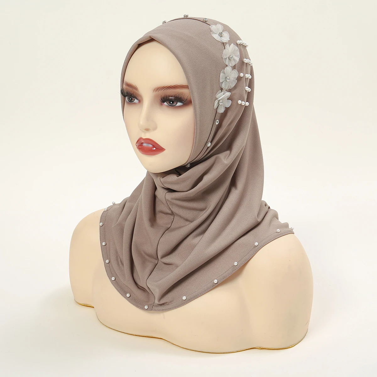 Newest Pearl Headscarf Muslim Inner Hijab Female Solid Color Hat Neck Cover Headband Sunscreen Shawl 50*40cm