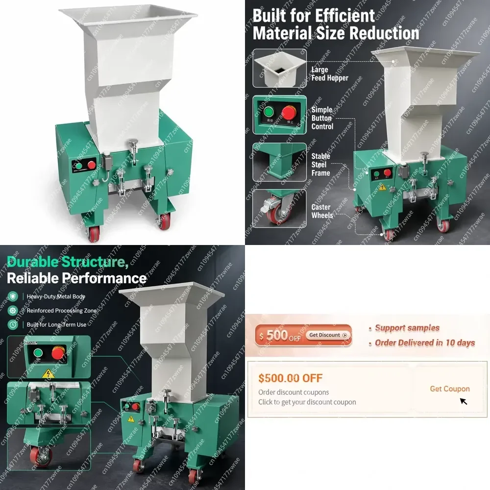 High-power 4kw Waste Plastic Shredder Sprue Single Small Silent Crusher Motor Gearbox Bearing-portable Low Maintenance
