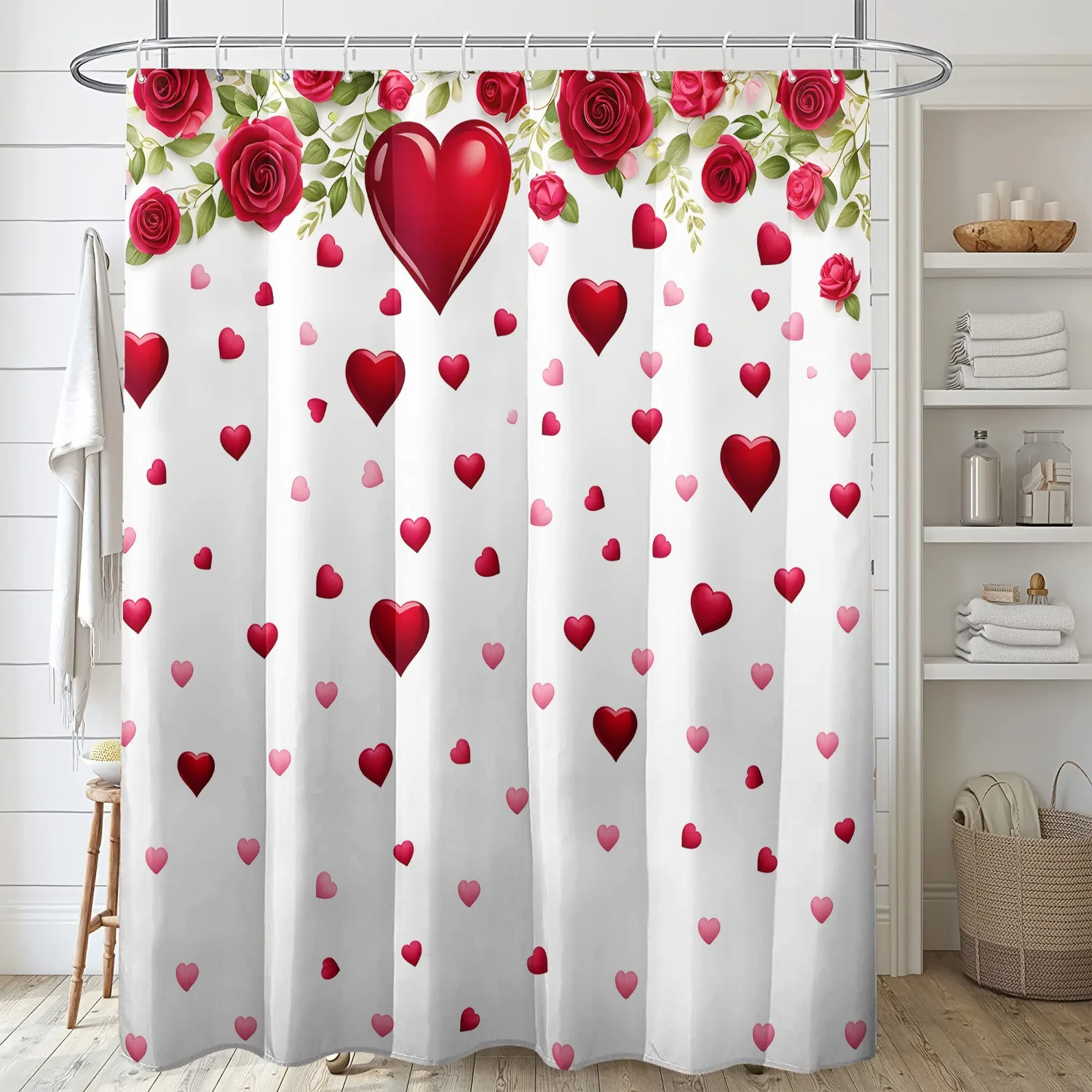 

Simple Heart-shaped Red Rose Shower Curtain Washable Dirt-Resistant Shower Head waterproof Polyester Bath Curtain For Home Decor