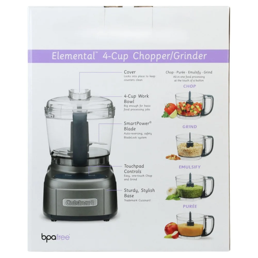 Voedselverwerkers 4-Cup Chopper/Grinder, Met Handvat, Spatel, Hak Of Grind Touchpad-Bediening, Mes Heeft Automatisch Omkerend Vermogen