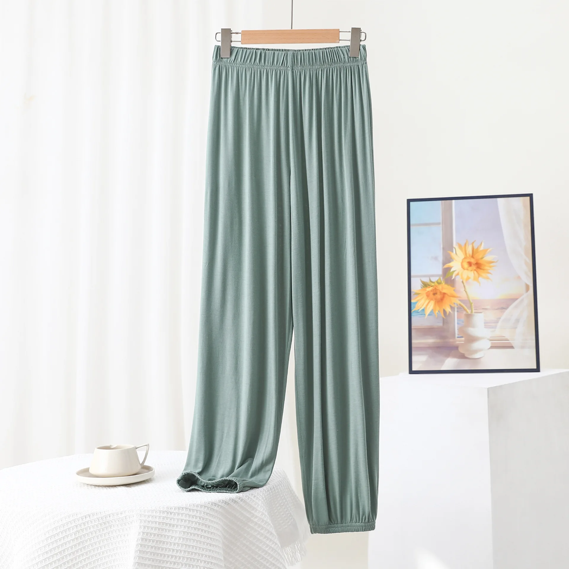 Pantalones De pijama De verano para Mujer, bombachos informales sueltos, Pantalones De chándal De nueve puntos, ropa De casa, Pantalones De Color sólido