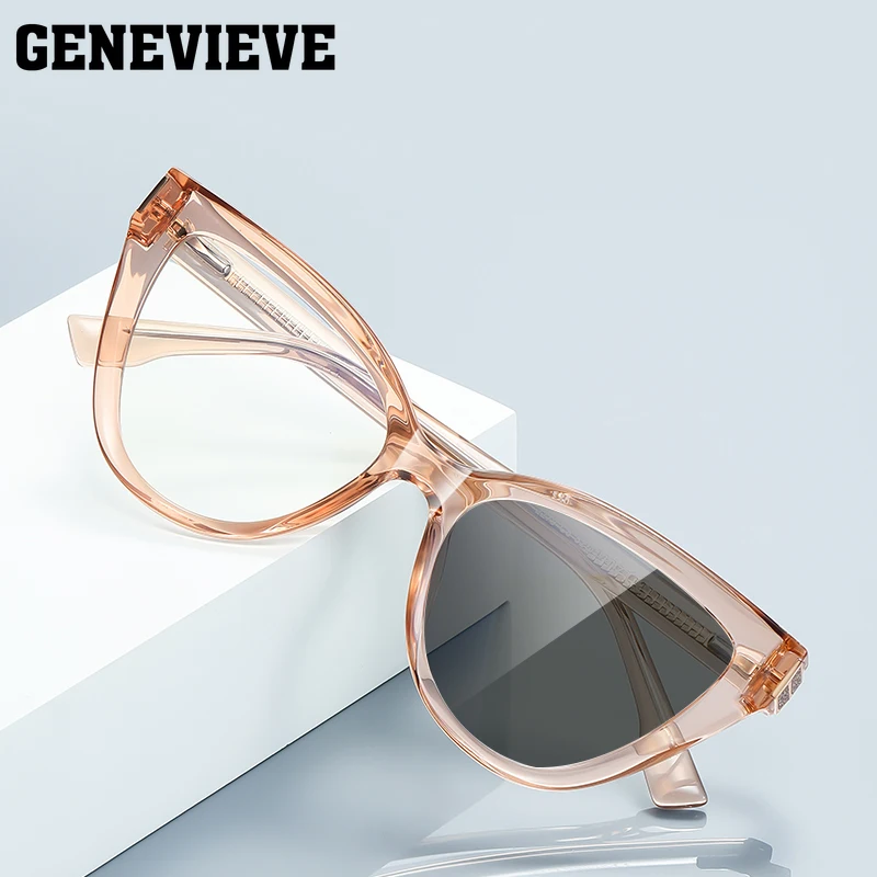GENEVIEVE Fashion Cat's Eye Personalized Fashion Ladies Photochromic Anti-Blue Light Reading Glasses Customizable Prescription