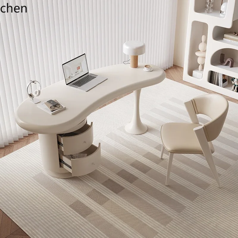 

HXL Cream Wind Solid Wood Desk Computer Desk Light Luxury Beauty Salon Consultation Table