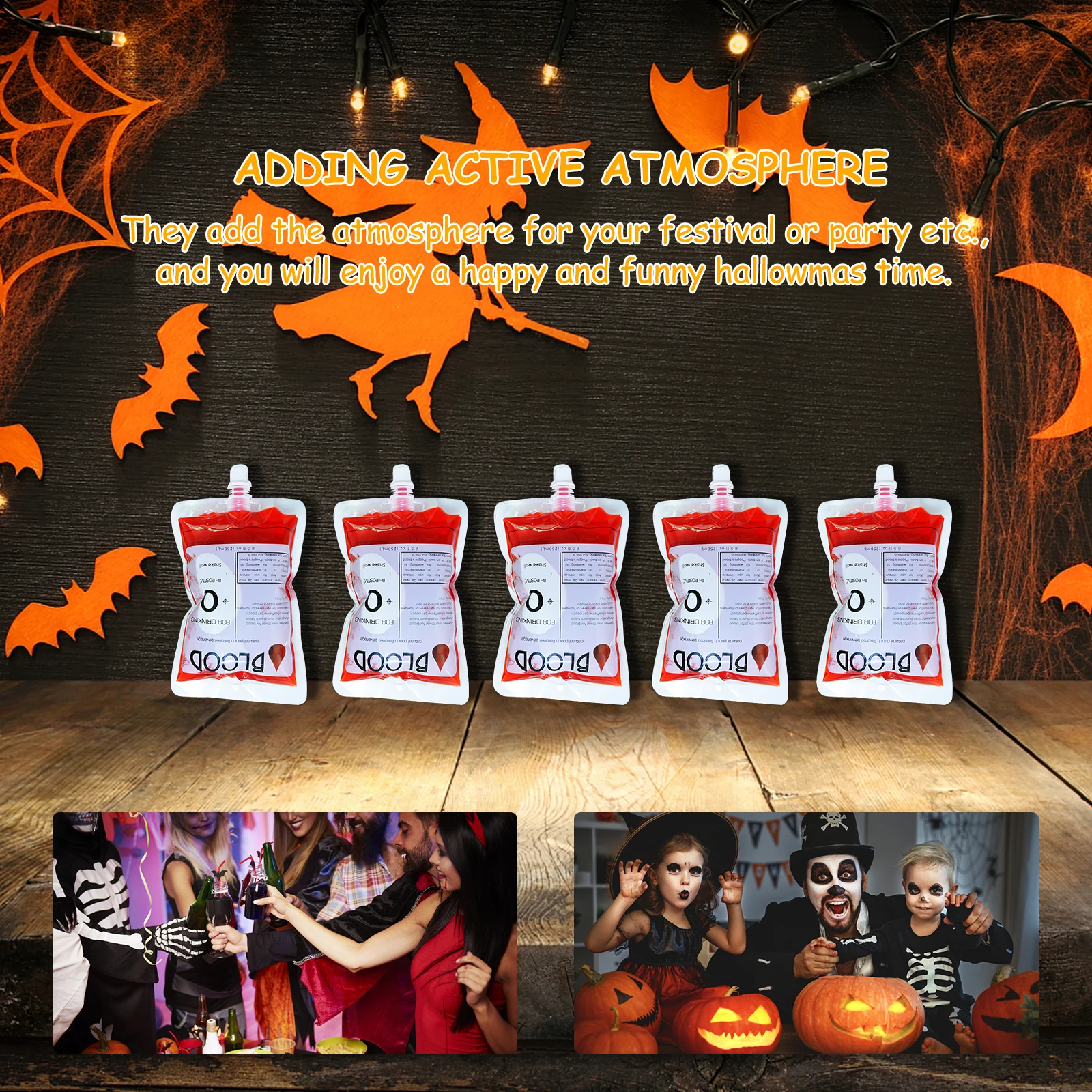 

10pcs Bag Halloween Party Decoration Storage Bag 150Ml Random Blood Type Lightweight Plastic Creative