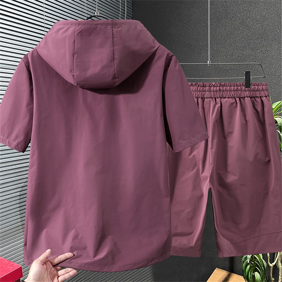 11XL Plus Size Suits Summer Tracksuits Men Summer Sets Casual Fashion Quick Drying Hooded Shirts Shorts Suits Male Big Size 11XL