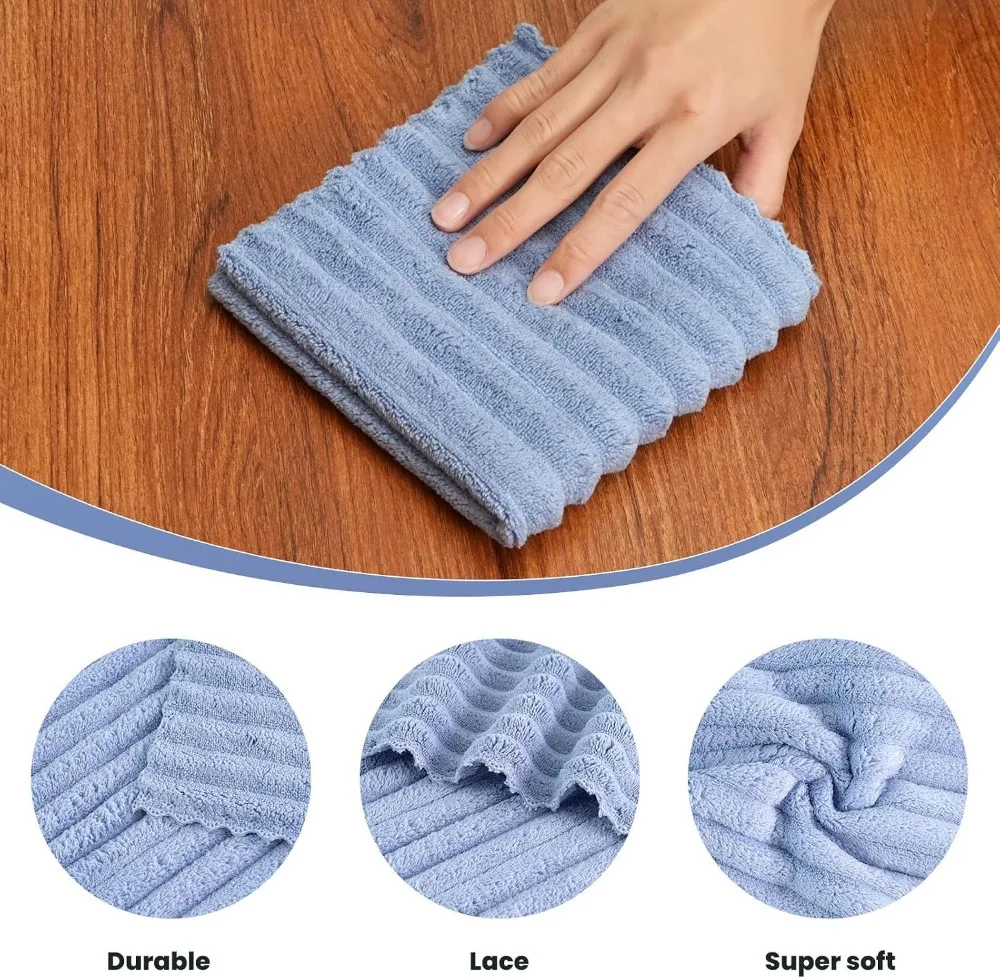 Super Absorbent Coral Velvet Dish Cloths, Quick Drying Kitchen Towels, No Lint, 12 Pack, 12x12 Inches, Navy Blue