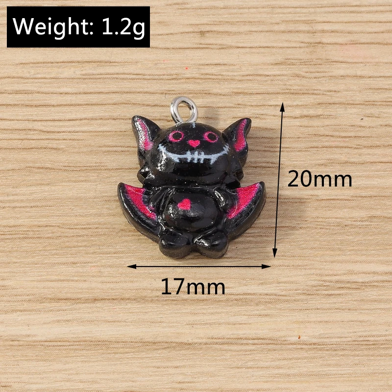 Tusember 10 Stück Halloween Charms Harz Hexenhut Mond Spinne Fledermaus Katze Kürbis Geist für Ohrringe Halloween Schmuckherstellung DIY – Detail 12