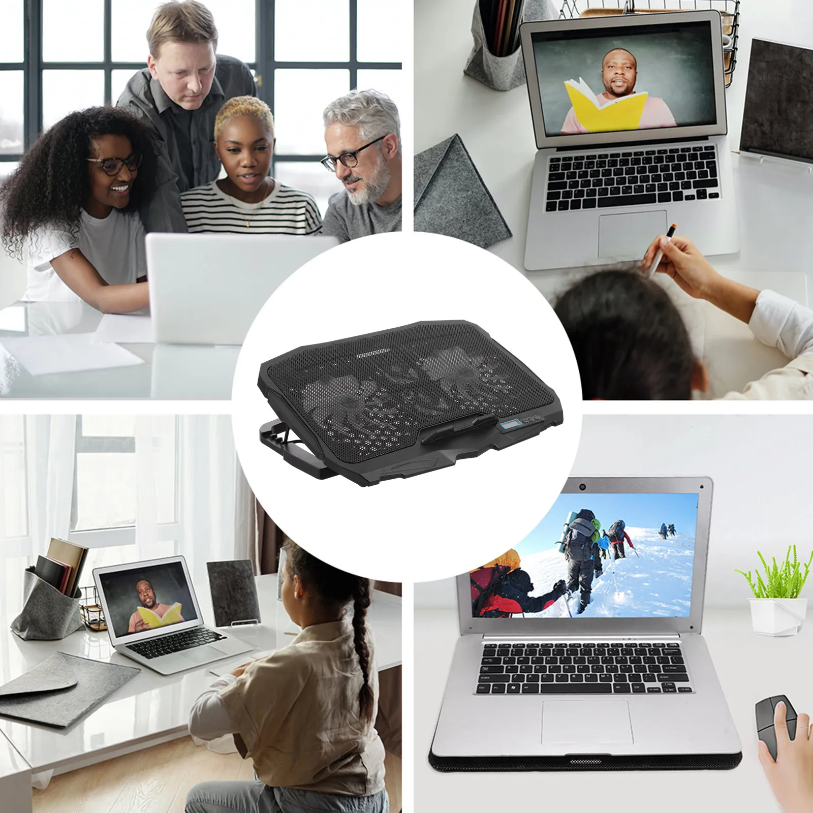 

Adjustable Laptop Cooler Ventilated Support Metal Mesh Anti- Baffle 4-Angle 6-Gear Quiet Cooling Pad Stand