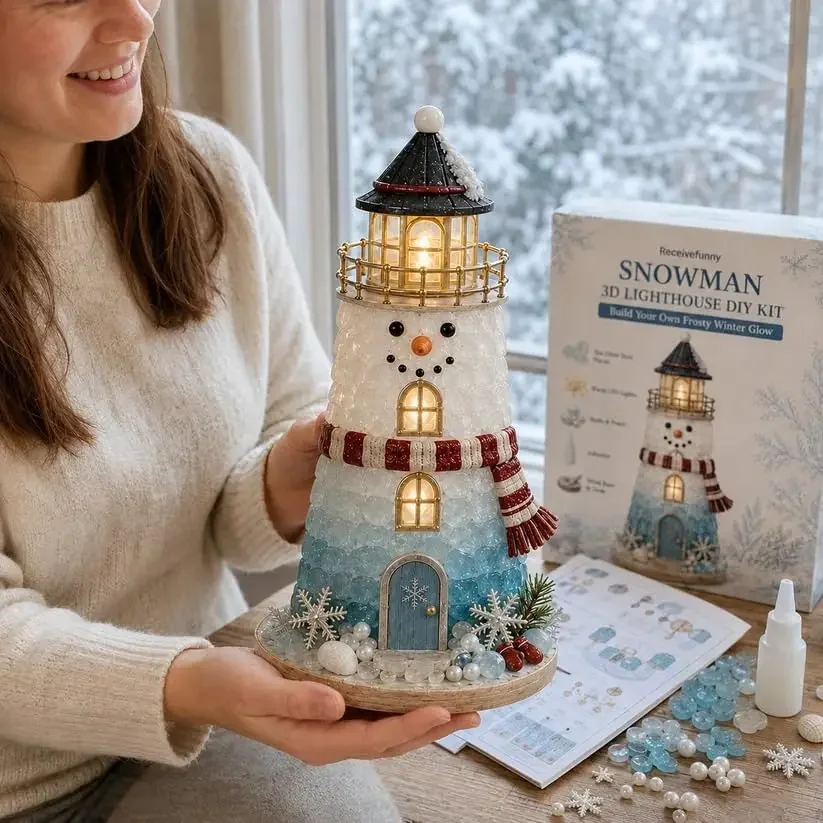 DIY Lighthouse Sea Glass Craft Kit, Handmade Glass Table Decor, Beginner Art Supplies for Christmas Gift