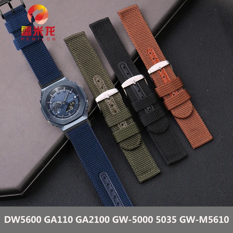 Jam tangan nilon modifikasi UNTUK CASIO GA110 GA-2100 DW5600 GW-5000 GW-5035 GW-M5610 gelang pria Aksesori hijau