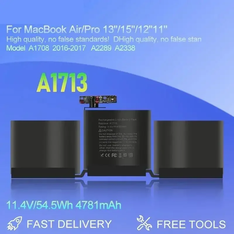

Топ! A1713 A1708 Аккумулятор для ноутбука Apple MacBook Pro 13 дюймов A1708 2016 2017 EMC 2978 3164 020-00946 MLL42LL 11,4 В/5,5 Втч 4781 мАч